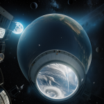 A futuristic space colony protected by a large, transparent dome, showcasing advanced architecture and technology on a distant planet.