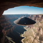 A futuristic spaceship navigating through a dramatic alien canyon, showcasing stunning extraterrestrial landscapes under a starry sky, inviting cosmic exploration.