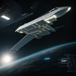 A futuristic spaceship gracefully docking at an advanced space station, showcasing cutting-edge technology and design in space travel.