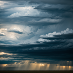 A breathtaking view of storm clouds rolling over expansive plains, showcasing the dramatic and awe-inspiring beauty of nature's power.
