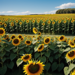 A vast field of sunflowers blooming vibrantly under a clear blue sky, creating a stunning natural contrast and a picturesque landscape.