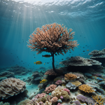 A breathtaking view of an underwater coral reef paradise, showcasing vibrant marine life and colorful coral formations in a stunning aquatic setting.