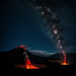 A stunning view of a volcanic eruption at night, showcasing the fiery glow against the dark sky, capturing nature's power and beauty.
