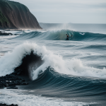 Waves breaking gracefully on a black sand beach, showcasing the contrasting beauty of dark sands and vibrant ocean waves.