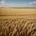 A vast field of golden wheat swaying gently as the wind blows over, creating a mesmerizing and tranquil natural scene.
