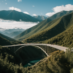 A stunning bridge spans across a majestic mountain valley, offering breathtaking views and a perfect blend of natural beauty and engineering marvel.