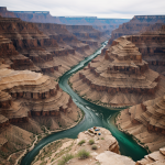 A breathtaking view of a canyon with a river flowing below, showcasing the natural beauty and serene landscape.