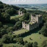 A breathtaking view of ancient castle ruins standing proudly on a lush green hill, perfect for history lovers and nature enthusiasts.