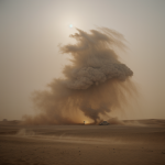 A powerful desert sandstorm with swirling sand and wind creating an awe-inspiring natural phenomenon in the vast desert landscape, showcasing nature's raw beauty.