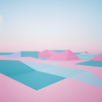 A serene geometric pastel landscape featuring soft hues and intricate patterns, blending nature's tranquility with artistic design.