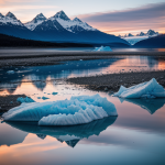 A stunning sunset reflection over Glacier Bay, showcasing vibrant colors and tranquil waters, capturing the serene beauty of the Alaskan landscape.