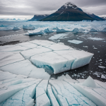 A majestic glacier crumbles into the ocean, creating a stunning display of nature's power and beauty as ice meets the sea.