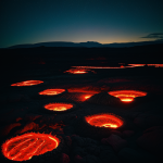A mesmerizing view of a glowing lava field at night, showcasing the vibrant colors and intense heat under a starry sky.