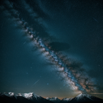 A serene minimalist artwork featuring majestic mountains under a starry night sky, capturing the tranquil beauty of nature in a simple yet profound manner.