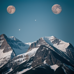 A minimalist mountain landscape with a full moon casting a gentle light over the peaks, showcasing the beauty of nature's simplicity and tranquility.