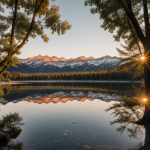 A breathtaking sunrise over Mirror Lake, with vibrant colors reflecting on the tranquil water surface, creating a serene and picturesque natural scene.