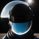 A breathtaking view of a planet's reflection on a helmet visor, capturing the essence of cosmic beauty and the universe's wonders in stunning detail.