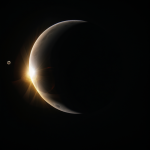 A stunning view of a ringed planet eclipse, showcasing the interplay of light and shadows across the planet's rings, captivating astronomy lovers.