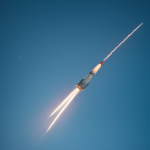 A powerful rocket piercing through the atmosphere, showcasing the marvels of space exploration and the journey beyond Earth.