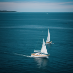 A serene view of a sailboat gracefully gliding over calm seas, capturing the essence of tranquility and peaceful ocean adventures.