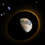 A stunning view of the solar system captured from the moon's surface, showcasing the beauty and vastness of space with various celestial bodies visible.