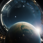A futuristic space colony under a protective dome, showcasing advanced technology and sustainable living in an extraterrestrial environment.