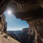 A futuristic spaceship glides above a majestic alien canyon, with intricate rock formations highlighting the beauty of cosmic exploration.