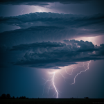 Dark storm clouds illuminated by bright lightning, showcasing the raw power and beauty of nature in a dramatic sky scene.