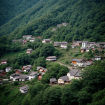 A picturesque village nestled at the edge of a lush, green forest, offering a serene and tranquil escape into nature.