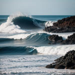 A mesmerizing view of waves breaking on a stunning black sand beach, capturing the serene and unique beauty of this coastal landscape.